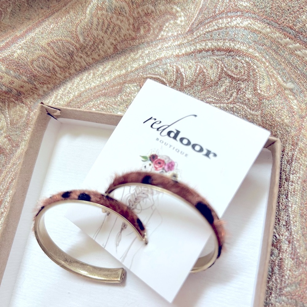Leopard Faux Fur Hoop Earrings NWT, Never Worn, Gold Trim, Unique Jewelry.